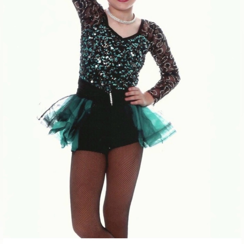Sparkling Teal and Black Dance Costume